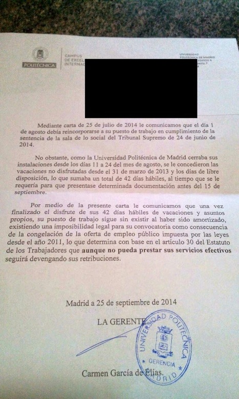 UPM. Así va la "readmisión" de los 156 PAS laboral: | Boletín resumen del año 2014. Pucherazo en las Sindicales UPM | Scoop.it