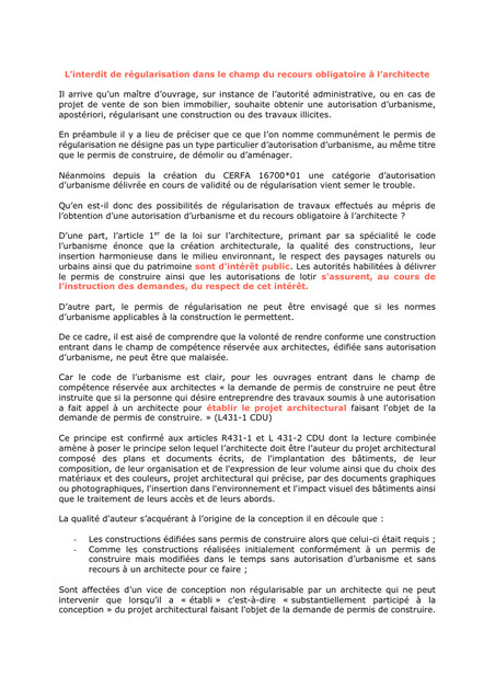 Travaux réalisés sans permis : pourquoi la régularisation est impossible dans le champ réservé aux architectes | Veille juridique du CDG13 | Scoop.it