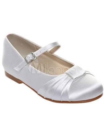 white satin flower girl shoes
