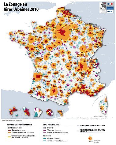 Insee - Territoire - Le nouveau zonage en aires urbaines de 2010 - 95 % de la population vit sous l'influence des villes | Ordenación del Territorio | Scoop.it