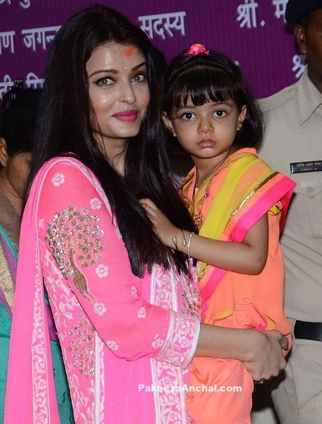 Aishwarya Rai in Abu Jaani Sandeep Khosla's Pink embroidered Salwar Kameez with Aaradhya | Indian Fashion Updates | Scoop.it