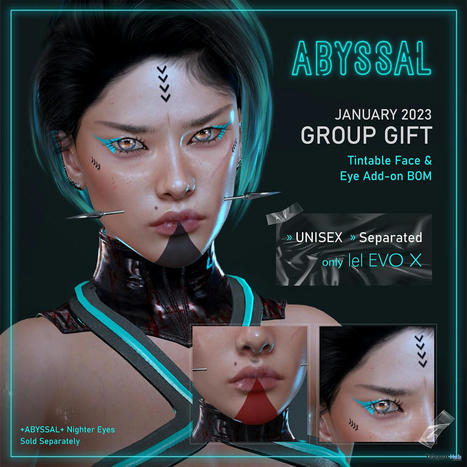 Tintable Face & Eye Addon BOM January 2023 Group Gift by ABYSSAL | Teleport Hub - Second Life Freebies | Second Life Freebies | Scoop.it