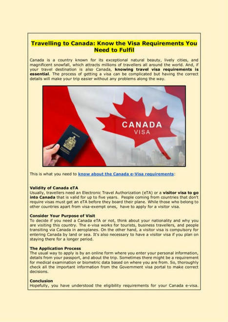 Traveling to Canada: Know the Visa Requirements You Need to Fulfill | ONLINE CANADIAN ETA | Scoop.it
