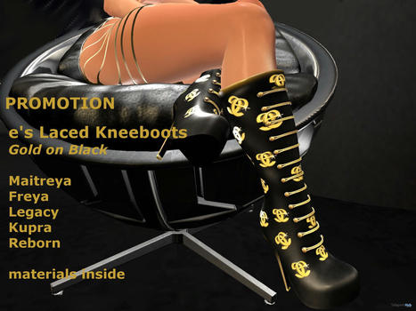 Laced Kneeboots Black & Gold 1L Promo Gift by Crazy Old Elster&rsquo;s Wierdo Stuffies | Teleport Hub - Second Life Deals | Second Life Freebies | Scoop.it