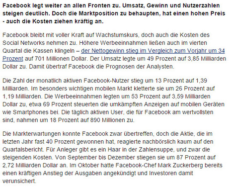Facebook: 1,39 Milliarden Nutzer, 2,72 Milliarden US-Dollar Ausgaben | Social Media and its influence | Scoop.it