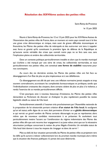 Les maires des petites villes demandent un véritable statut de l’élu local ainsi que des moyens financiers suffisants pour l’action locale | Veille juridique du CDG13 | Scoop.it