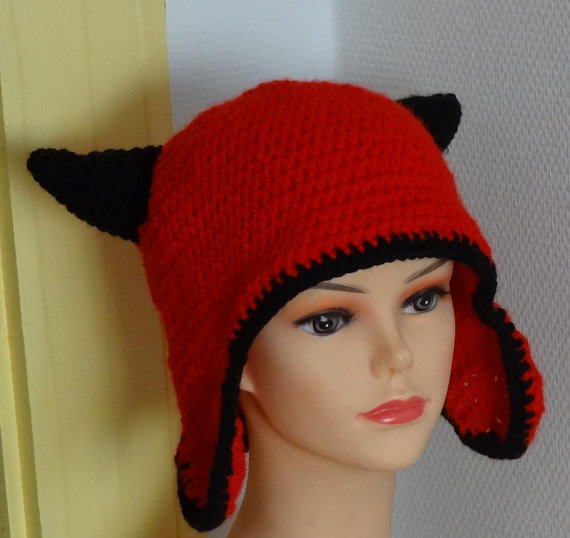 crochet hat horns Slouch beanie, hat horns, dev...