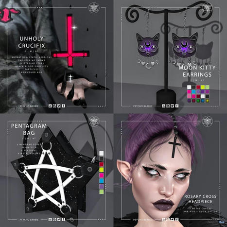 Bag, Earrings, Headpiece, & Unholy Crucifix March 2022 Group Gift by Psycho Barbie | Teleport Hub - Second Life Freebies | Second Life Freebies | Scoop.it