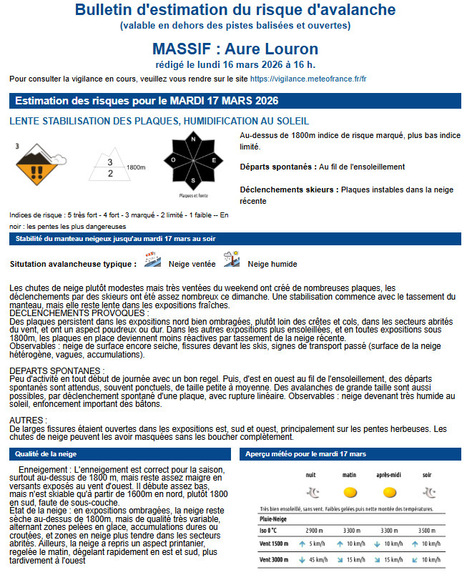 Risque marqu&eacute; d'avalanche (3/5) au dessus de 1800 m le 17 mars en Aure et Louron&nbsp; | Vall&eacute;es d'Aure & Louron - Pyr&eacute;n&eacute;es | Scoop.it