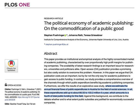 Academic publishing is a very lucrative business for a very small number of private academic publishers. This paper provides a comprehensive overview of the direct and indirect channels through whi... | Notebook or My Personal Learning Network | Scoop.it