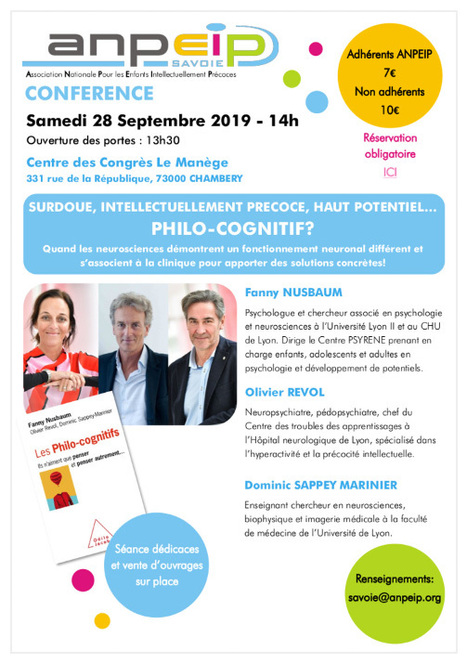 L'ANPEIP Savoie : "Samedi 28 septembre, conférence sur les «PHILO-COGNITIFS» | Ce monde à inventer ! | Scoop.it