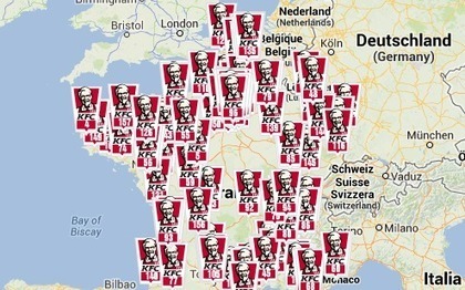 carte des kfc de france Carte de France des KFC | KFC de France | Scoo