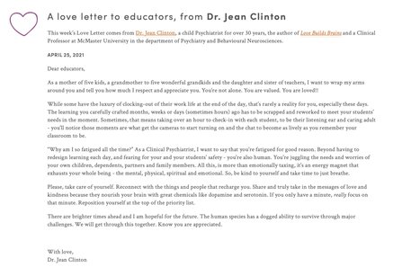 Love Letter to Educators - this one from Dr. Jean Clinton @DrJeanforkids  | Education 2.0 & 3.0 | Scoop.it