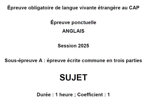 Sujet national épreuve obligatoire CAP – septembre 2025 | Veille Éducative - L'actualité de l'éducation en continu | Scoop.it