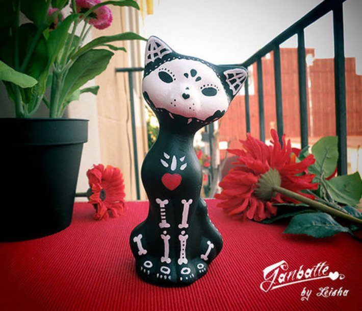 Figure Black Cat Sculpture Painted Handmade Unique - BOY Cat - Kitty Calaca Day of the Dead - Dia de los muertos - Halloween cat Sugar Skull | Kitsch | Scoop.it