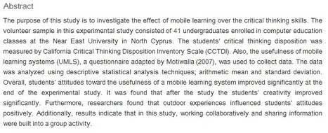 Improving critical thinking skills in mobile learning 10.1016/j.sbspro.2009.01.078 : Procedia - Social and Behavioral Sciences | ScienceDirect.com | 21st Century Learning and Teaching | Scoop.it