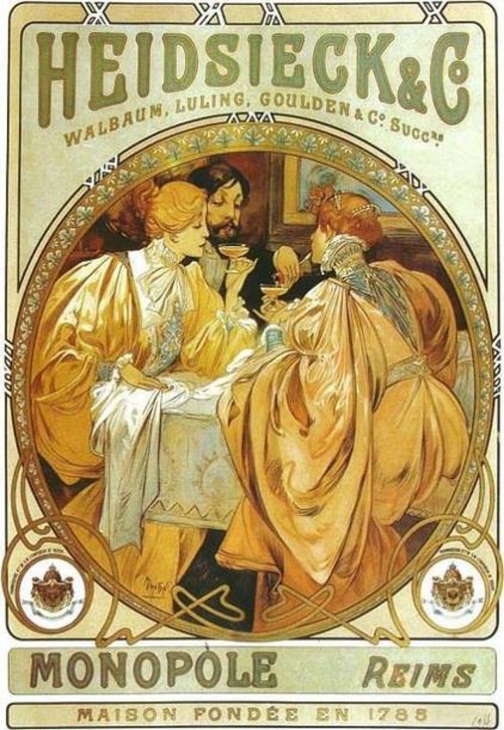 Réclame d'autrefois (1901) : Champagne Heidsieck<br/><br/>Illustrateur : Alfons Mucha (1... | Ma douce France | Scoop.it