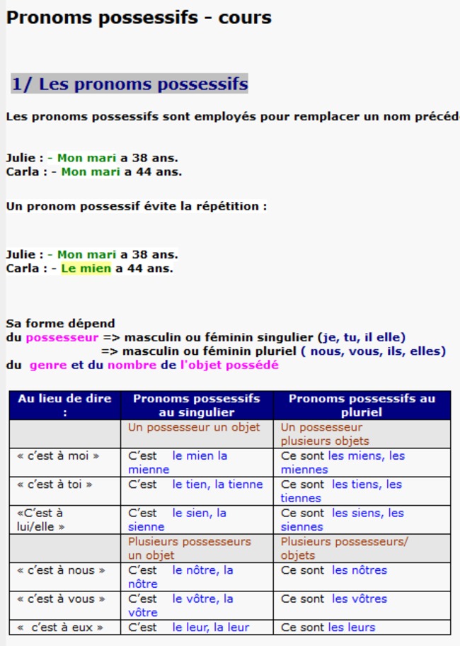 Pronoms possessifs | POURQUOI PAS... EN FRANÇAIS ? | Scoop.it