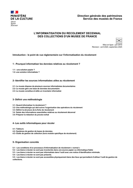 L'informatisation du récolement décennal des collections d’un musée de France | Veille juridique du CDG13 | Scoop.it