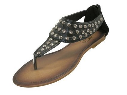 Ella Gloria Womens Strappy Diamante Flat Soft Footbed Summer Sandals