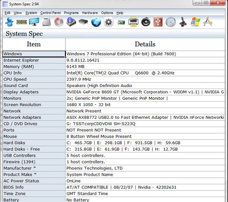 fluxmark: Logiciel System Spec- Portable 2011 -Utilitaire Information Syst&egrave;me licence gratuite Windows 7 , Vista , XP | Logiciel Gratuit Licence Gratuite | Scoop.it