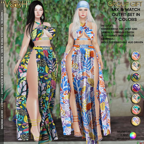 Top & Long Skirt Fatpack August 2022 Group Gift by VOOH Designs | Teleport Hub - Second Life Freebies | Second Life Freebies | Scoop.it