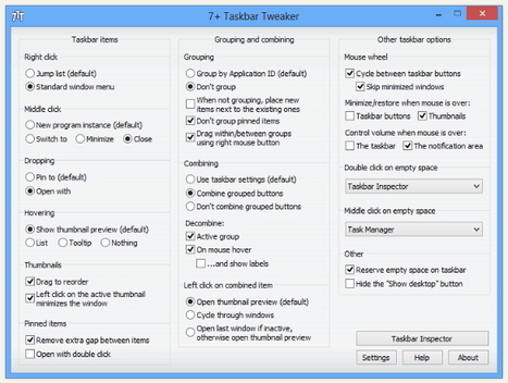 7+ Taskbar Tweaker Adds Tons of Extra Taskbar Settings to Windows 7 and 8 | Le Top des Applications Web et Logiciels Gratuits | Scoop.it