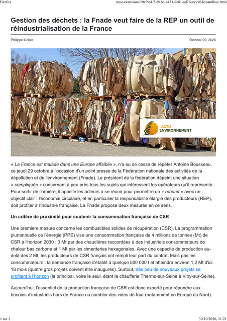 ACTU_20261030_Gestion des d&eacute;chets la Fnade veut faire de la REP un outil de r&eacute;industrialisation de la France.pdf | "Sur mesure" : l'actualit&eacute; du cabinet | Scoop.it