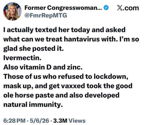 Serious question for MTG: What is &ldquo;natural&rdquo; about &ldquo;horse-paste&rdquo;-mediated immunity? Also, why do so many of her followers demand (ineffective) supplemental Vitamin D when they might personally face... | H&eacute;sitations Vaccinales: Observatoire HESIVAXs | Scoop.it