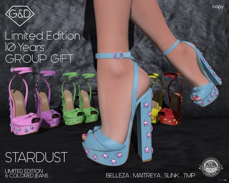 Stardust Sandals 10th Anniversary Group Gift by G&D The Italian Style | Teleport Hub - Second Life Freebies | Teleport Hub | Scoop.it
