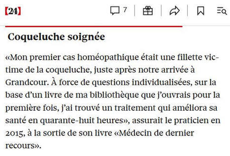 Non 24 heures : L'hom&eacute;opathie, c'est du sucre. &Ccedil;a ne soigne pas des maladies infectieuses potentiellement mortelles comme la coqueluche. Dans le titre de votre article : "Le Dr&nbsp;Fran&ccedil;ois Choffat es... | H&eacute;sitations Vaccinales: Observatoire HESIVAXs | Scoop.it