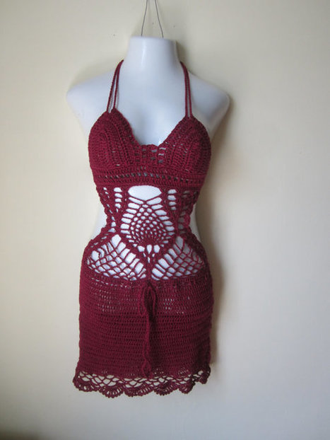 Crochet dress, monokini halter dress, resort wear, FESTIVAL CLOTHING,  bohemian, beach cover up, gypsy clothing, hippie, summer dress | Arts & Crafts | Scoop.it