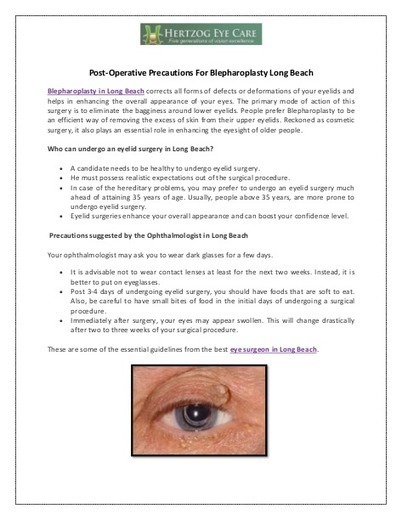 Post Operative Precautions For Blepharoplasty L