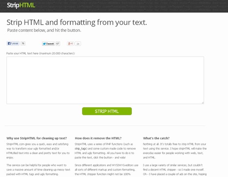 Online HTML Stripper. Remove HTML and formatting from your text - free | 1Uutiset - Lukemisen tähden | Scoop.it