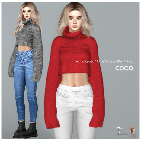 Cropped Mohair Sweater Red & Grey December 2021 Group Gift by COCO Designs | Teleport Hub - Second Life Freebies | Second Life Freebies | Scoop.it