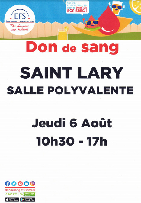 Collecte de sang à Saint-Lary Soulan le 6 août | Vallées d'Aure & Louron - Pyrénées | Scoop.it