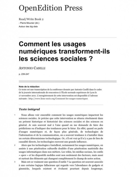 "Les sciences sociales et les TIC" : un essai d'Antonio Casilli dans Read/Write Book 2 (2012) | Les Liaisons Numériques - Site officiel | Education & Numérique | Scoop.it