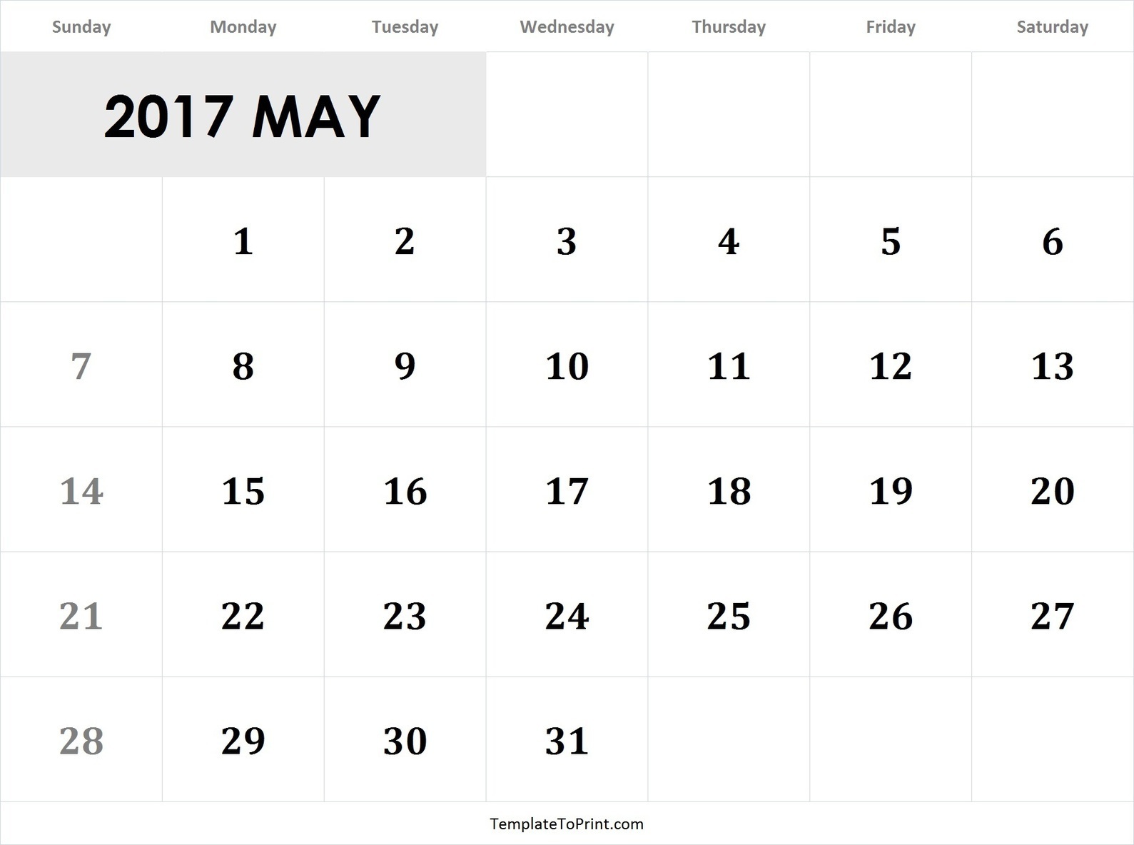 May 2017 Calendar Pdf