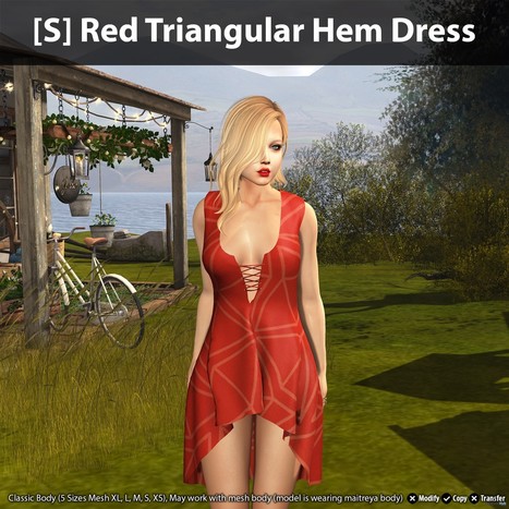 [S] Red Triangular Hem Dress Teleport Hub Group Gift by [satus Inc] | Teleport Hub - Second Life Freebies | Second Life Freebies | Scoop.it