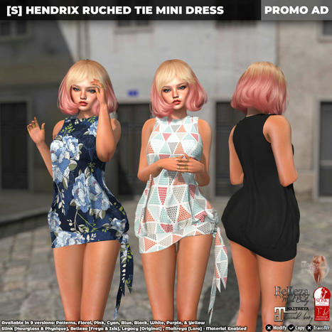 New Release: [S] Hendrix Ruched Tie Mini Dress by [satus Inc] | Teleport Hub - Second Life New Releases / Deals | Second Life Freebies | Scoop.it
