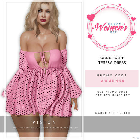Teresa Dress Limited Edition International Women’s Day 2022 Group Gift by ViSion S&F | Teleport Hub - Second Life Freebies | Second Life Freebies | Scoop.it