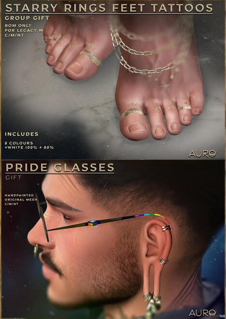 Starry Rings Feet Tattoo & Pride Glasses August 2026 Group Gift by AURO | Teleport Hub - Second Life Freebies | Second Life Freebies | Scoop.it