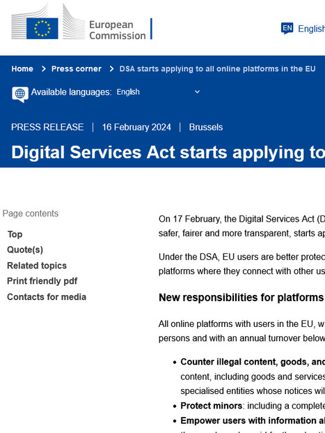 The Digital Services Act starts applying to all online platforms in the EU | The regulatory insider | Scoop.it
