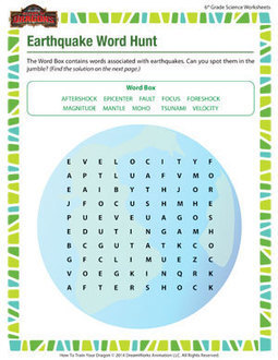 Printables Earthquakes For Kids Worksheets earthquake word hunt sixth grade scienc science worksheets online school of dragons kids education