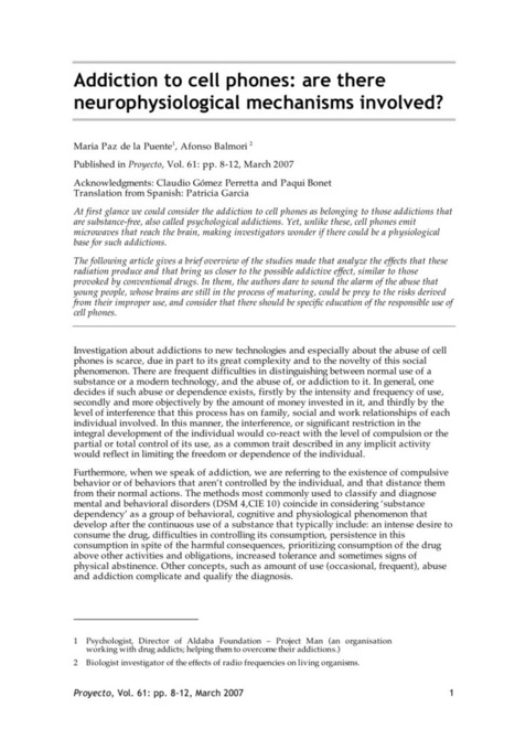Addiction To Cell Phones: Are There Neurophysiological Mechanisms Involved? // Proyecto | Screen Time, Tech Safety & Harm Prevention Research | Scoop.it