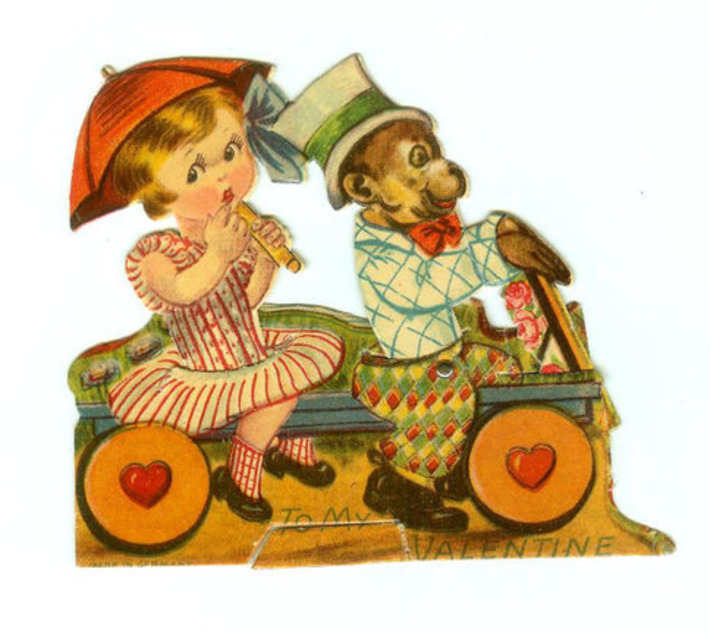 Vintage Die-Cut Mechanical Valentine's Day Card Girl & Monkey Circus Style Made In Germany 1930s | Antiques & Vintage Collectibles | Scoop.it