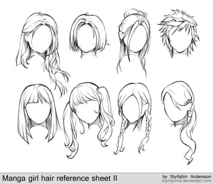 manga girl hair reference sheet