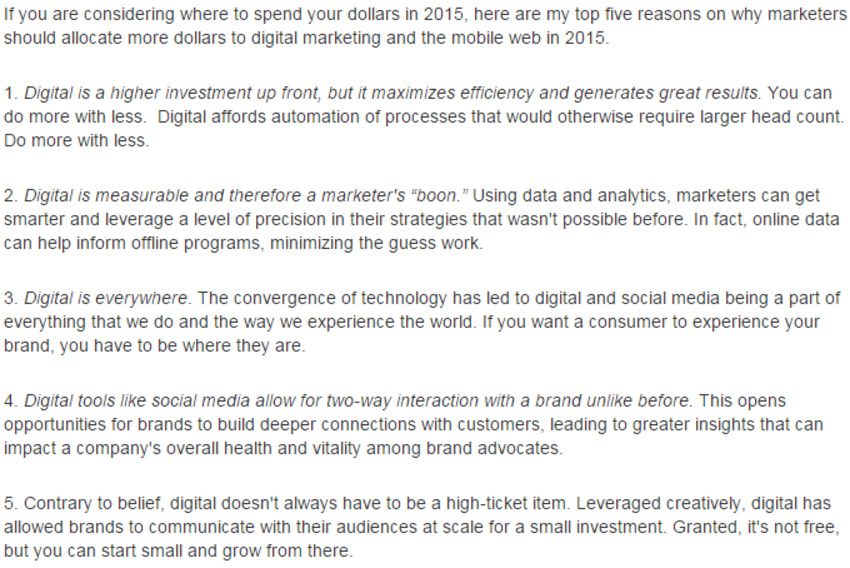 Why companies need to increase their digital marketing budgets in 2015 - The Hub | The MarTech Digest | Scoop.it