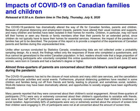 Canadian Research - Impacts of COVID-19 on families (via #EdCan ) | iGeneration - 21st Century Education (Pedagogy & Digital Innovation) | Scoop.it
