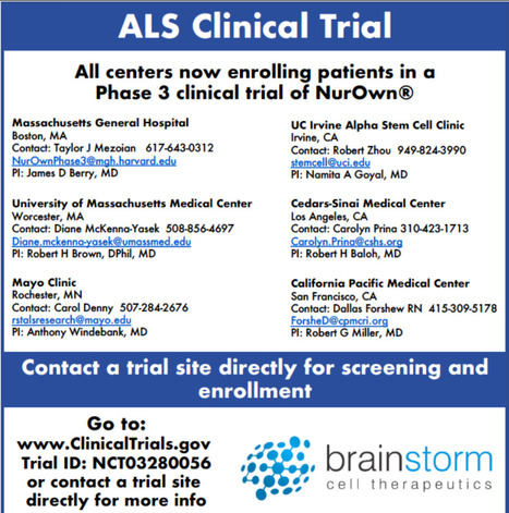 ALS Clinical Trial Now Enrolling/Bainstorm Cell Therapeutics | #ALS AWARENESS #LouGehrigsDisease #PARKINSONS | Scoop.it